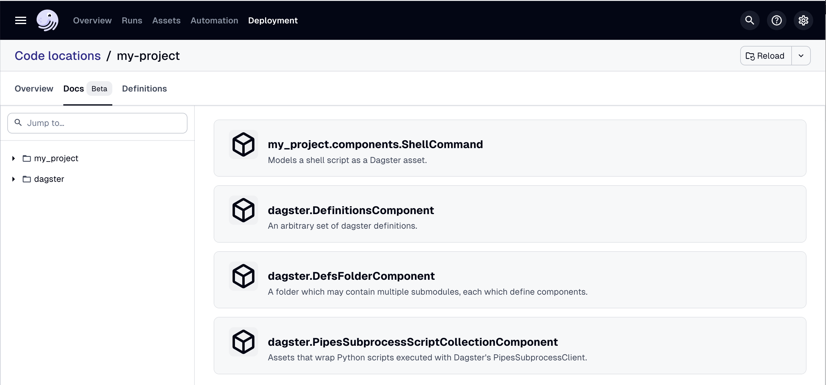 Docs tab in Dagster webserver